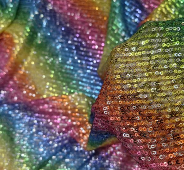 Rainbow sequin fabric for sale pastel - Image 3