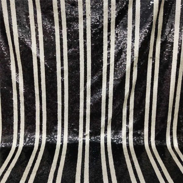 black and white striped sequin fabric