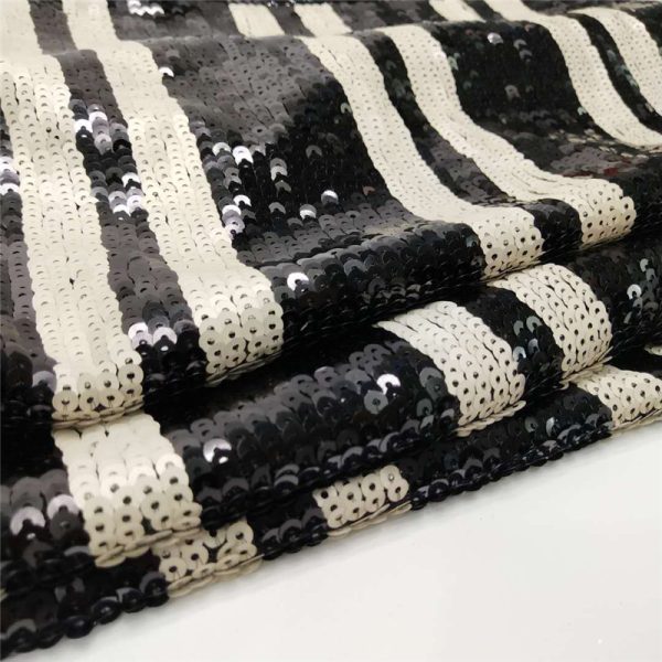 Polyester black and white striped sequin fabric - Image 4