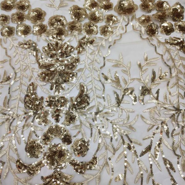 Gold sequin embroidery fabric for dresses - Image 6