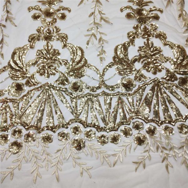 Gold sequin embroidery fabric for dresses - Image 5