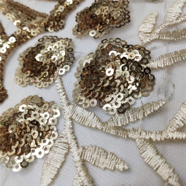 Gold sequin embroidery fabric for dresses - Image 4