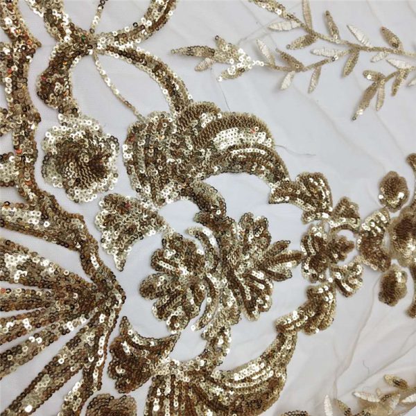 Lace gold sequin fabric for dress - Image 4