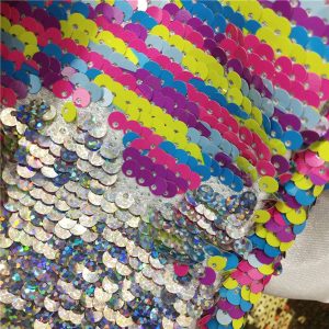 Reversible sequin fabric iridescent rainbow mermaid