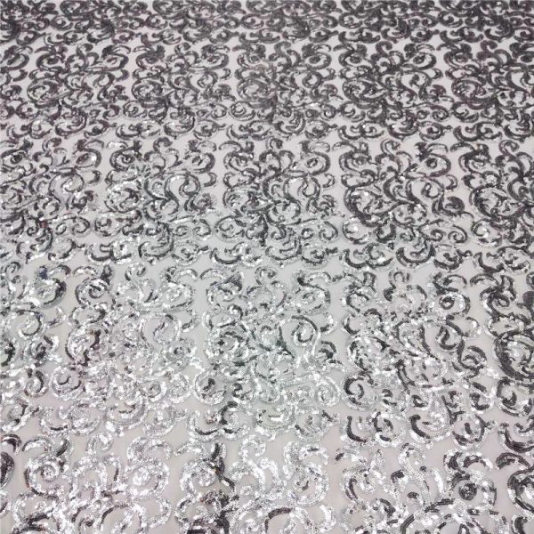 silver swirl sequin mesh fabric