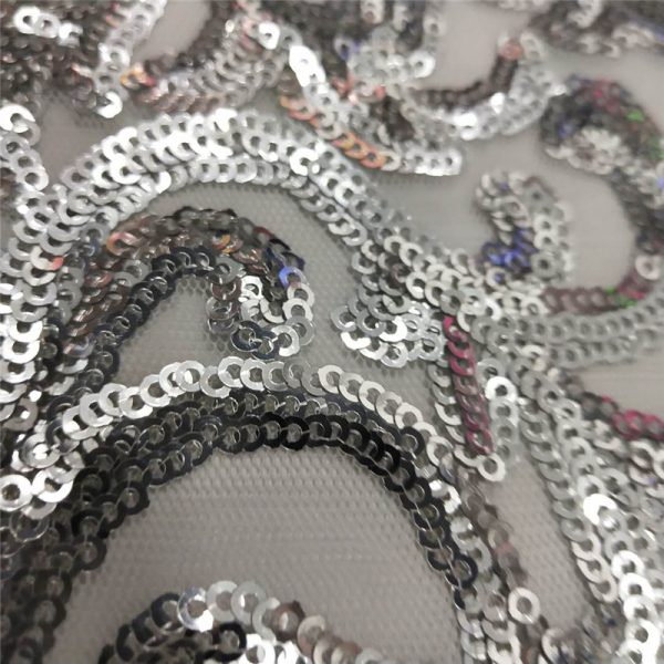 Silver swirl sequin mesh fabric - Image 3