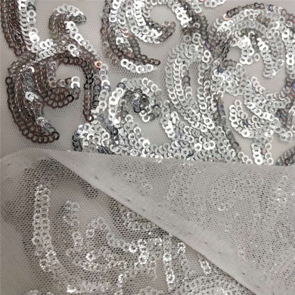 Silver swirl sequin mesh fabric - Image 4