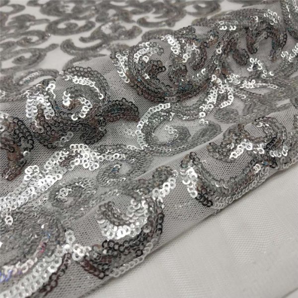 Silver swirl sequin mesh fabric - Image 5