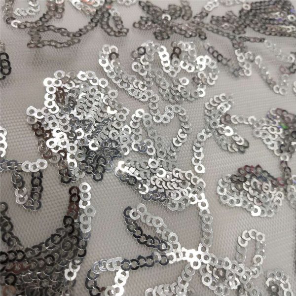 Silver swirl sequin mesh fabric - Image 6