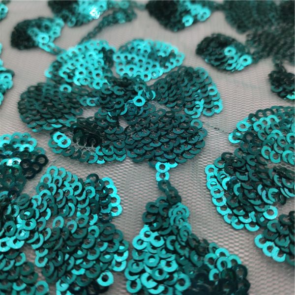 Turquoise sequin lace fabric factory - Image 3