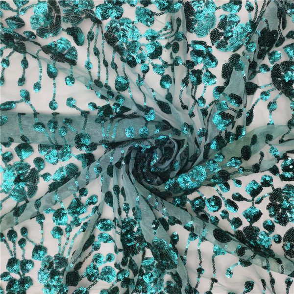 Turquoise sequin lace fabric factory - Image 4