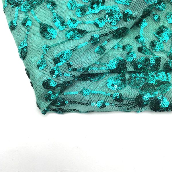 Turquoise sequin lace fabric factory - Image 5