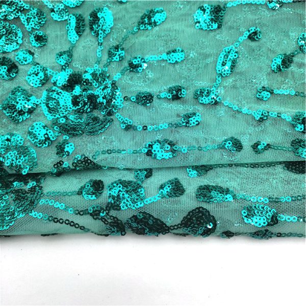 Turquoise sequin lace fabric factory - Image 6