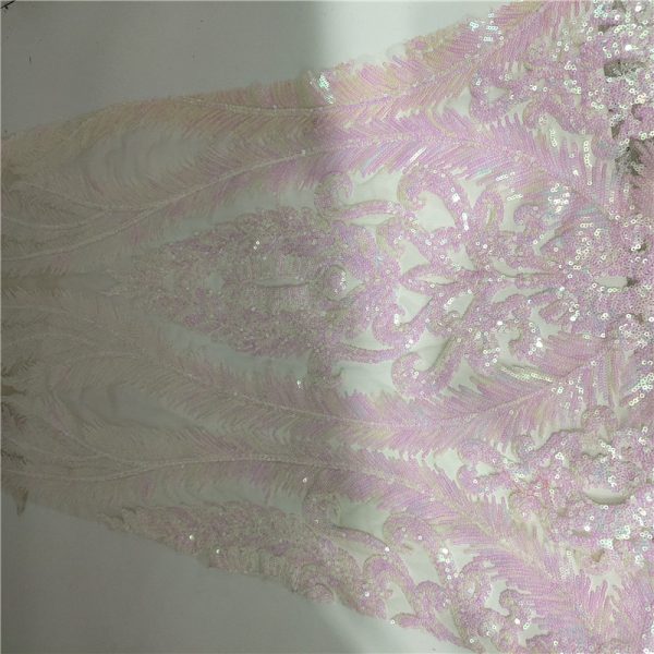 Lilac sequined lace fabric