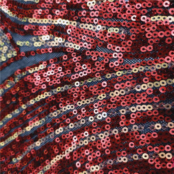 Maroon net and marsala sequin fabric - Image 4