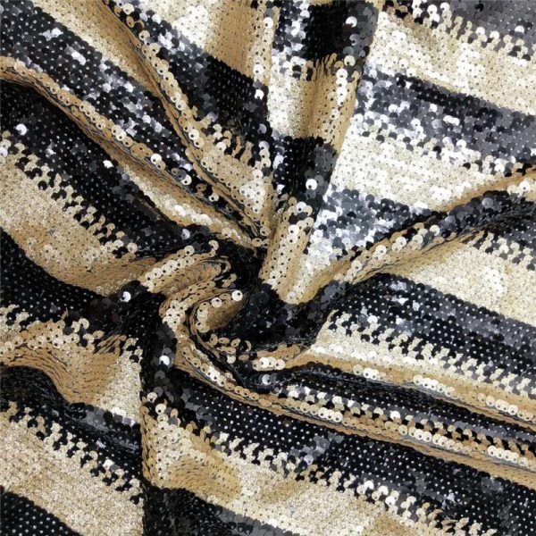 Matte black and gold sequin lace fabric - Image 3