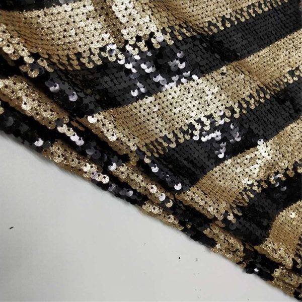 Matte black and gold sequin lace fabric - Image 4