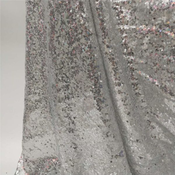 Stretch silver sequin fabric by the yard - Image 4