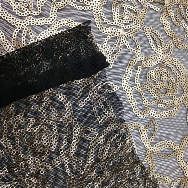 Sheer gold sequin tulle fabric - Image 5