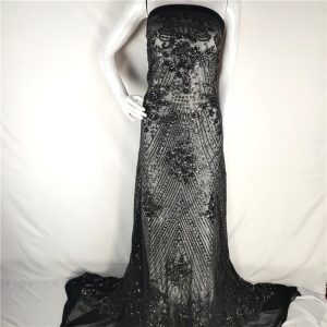 black floral sequin lace fabric