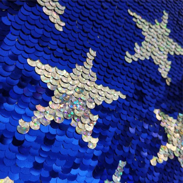 royal blue sequin fabric with white stars