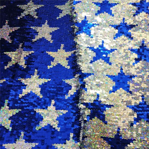 Royal blue sequin fabric by the yard with white stars - Image 4