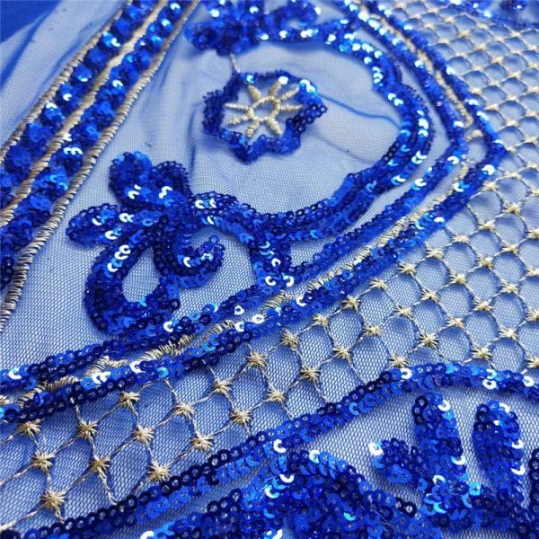 Royal blue micro sequin fabric embroidered - Image 7