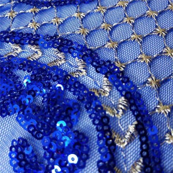 Royal blue micro sequin fabric embroidered - Image 6