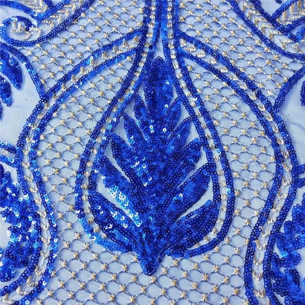 Royal blue micro sequin fabric embroidered - Image 5