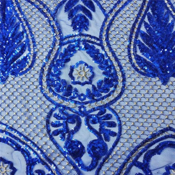 Royal blue micro sequin fabric embroidered - Image 4