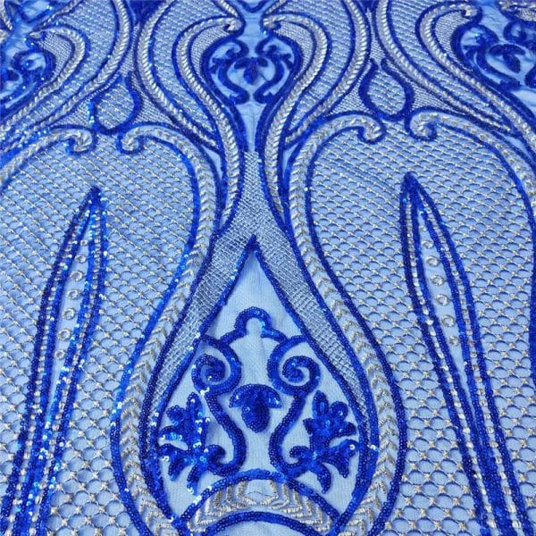 Royal blue micro sequin fabric embroidered - Image 3