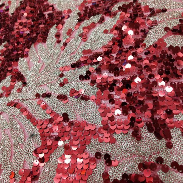 red sequin lace fabric