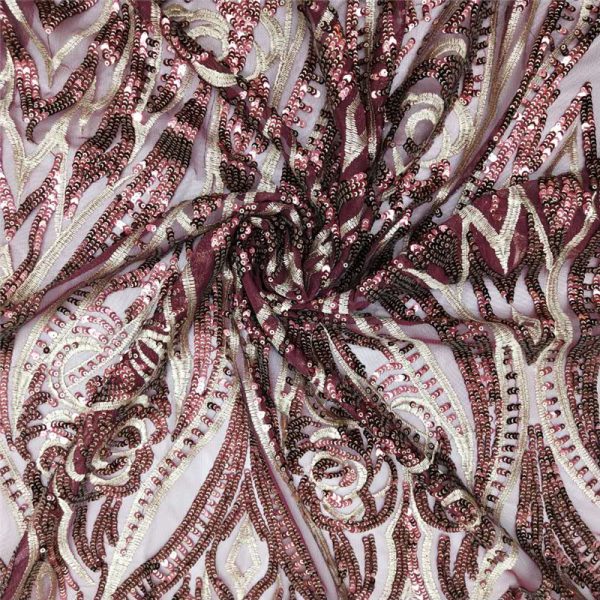 3mm burgundy sequin stretch fabric burgundy sequins net lace fabric wholesale - Image 4