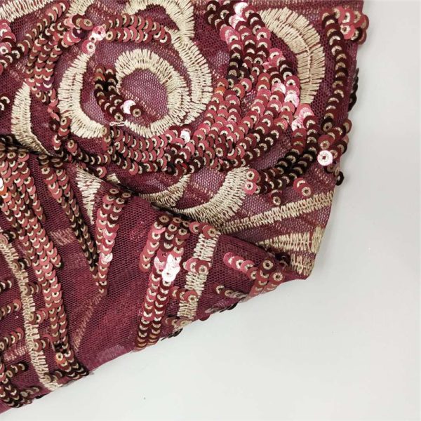 3mm burgundy sequin stretch fabric burgundy sequins net lace fabric wholesale - Image 3