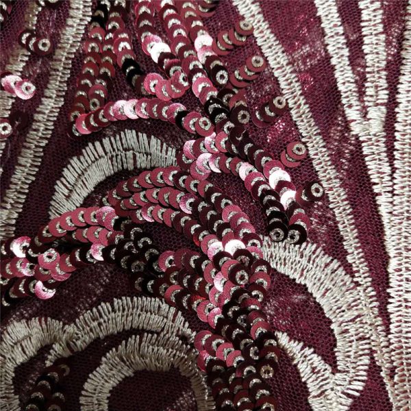 burgundy sequins net lace fabr