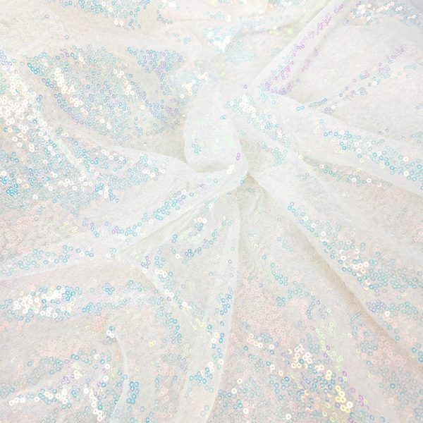 dangling white iridescent sequin fabric