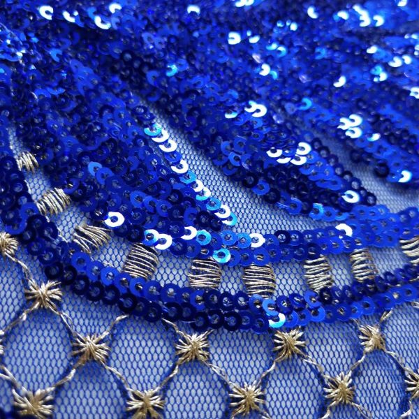 Buy 3mm blue sequin mesh fabric blue stretch sequin fabric - Image 2