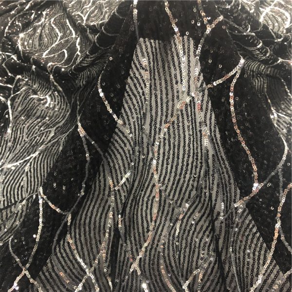 black lace fabric with sequins