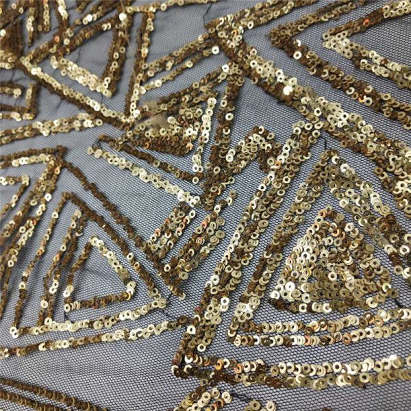 Popular 3mm gold lace sequin fabric gold sequin lace fabric - Image 3