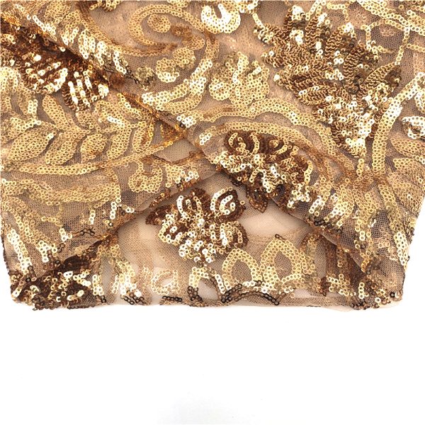 Customizable 3mm gold lace fabric with sequins gold sequin floral lace applique fabric - Image 6