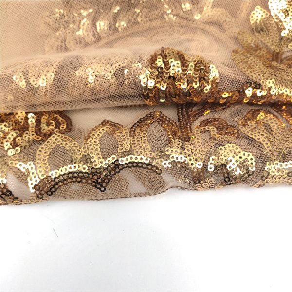 Customizable 3mm gold lace fabric with sequins gold sequin floral lace applique fabric - Image 5