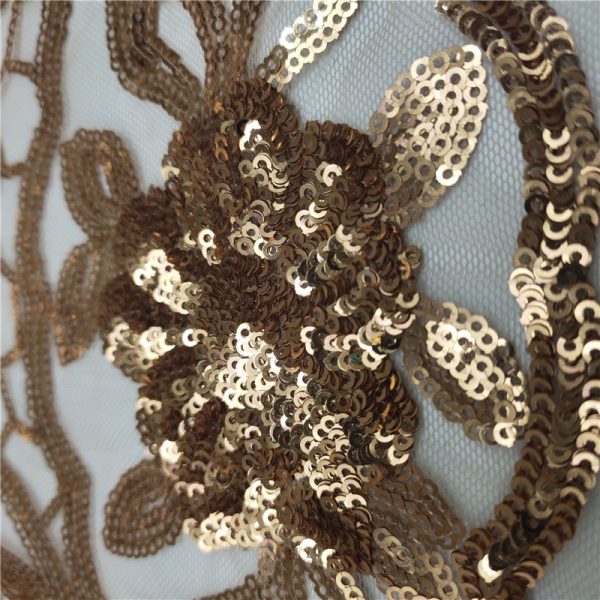 gold sequin floral lace applique fabric