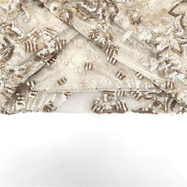 3mm champagne sequin dress fabric sequin lace tulle fabric for sale - Image 7