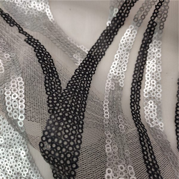 Wholesale 3mm black and white sequins lace fabric embroidered sequin fabric - Image 4