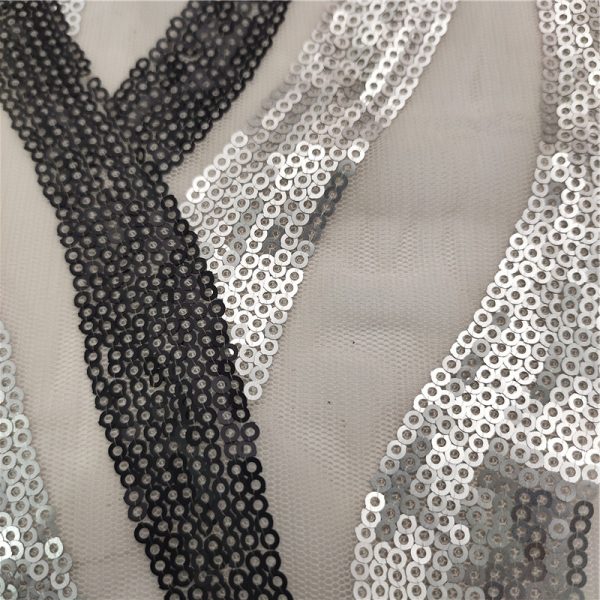 Wholesale 3mm black and white sequins lace fabric embroidered sequin fabric - Image 3